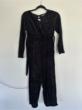 Three Pink Hearts Black Shimmer Jumpsuit Girls Size XL  Party Formal (1584)